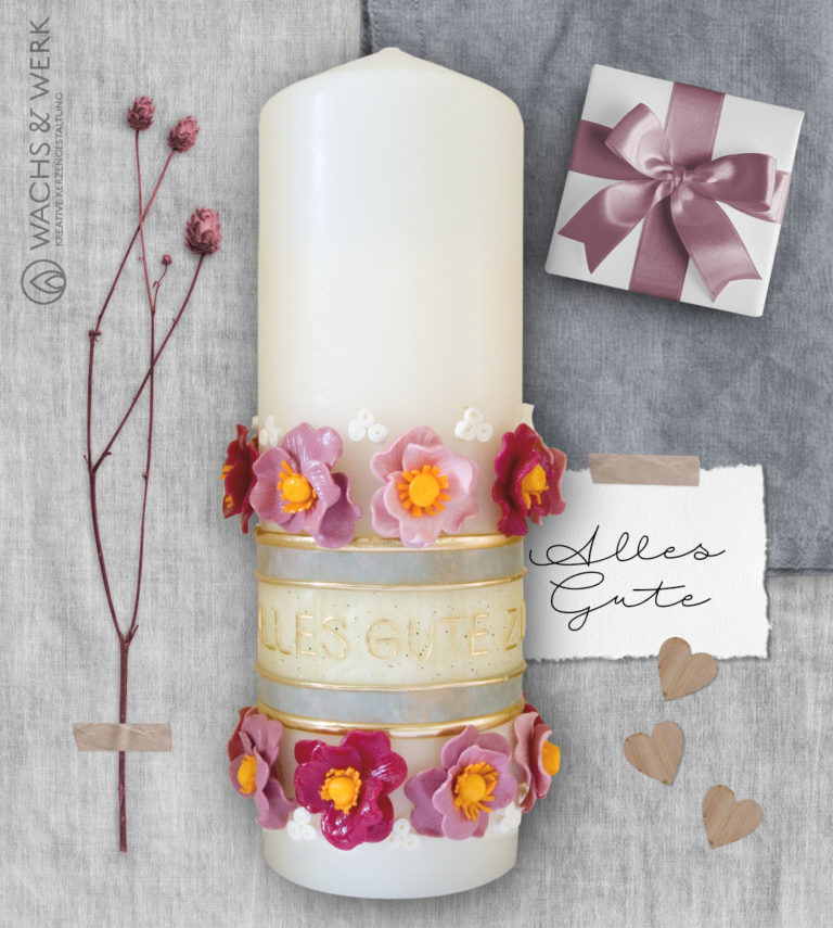 Geburtstagskerze mit Wildrosen - WACHS &amp; WERK